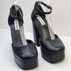 Steve Madden 8M Mary Jane Black Platform 4" Block Heel Shoes Preppy School Girl